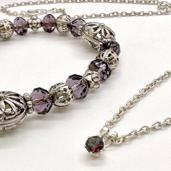 Vintage Amethyst crystal bracelet & Mystic Topaz necklace - Picture 7 of 10